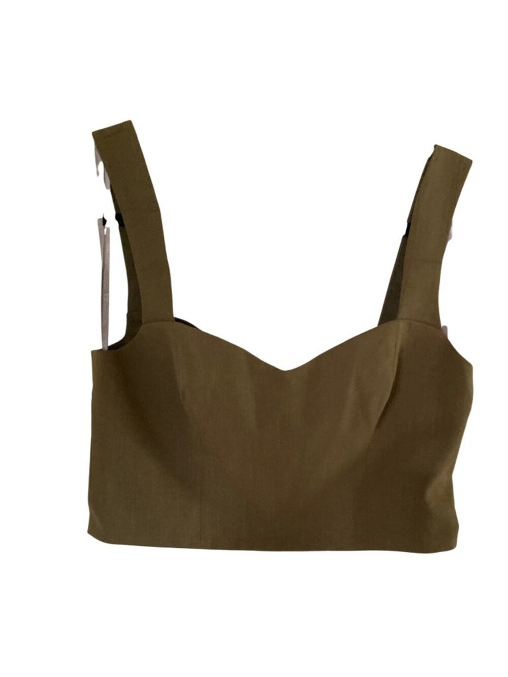 BCBG Bra Blouse rear Zip Crop Top Olive Green Large  NWT